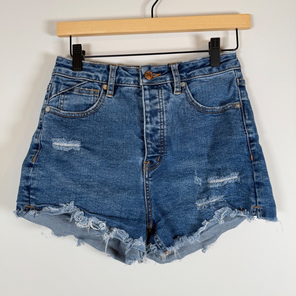 Free People We The Free CRVY Vintage High Rise Denim‎ Shorts 26 Frayed Cutoff
